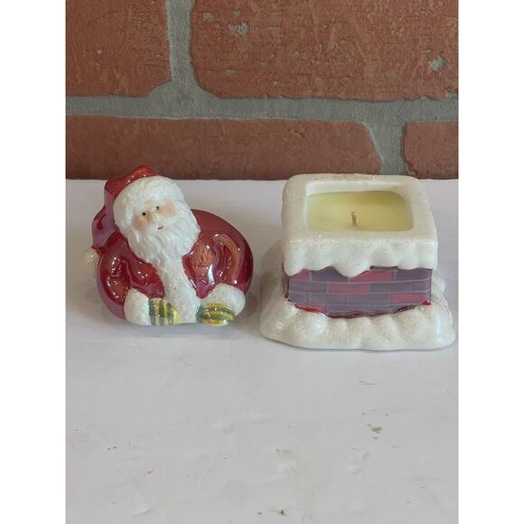 Avon Ceramic Santa Claus Down the Chimney Poured Candle w/ Lid Never Lit 4"x3" - Picture 4 of 7